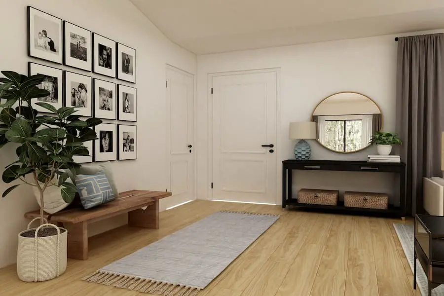 A room with laminate flooring