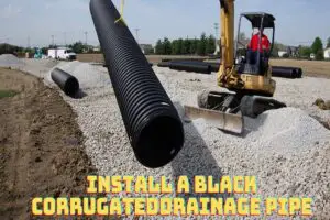 An image showing how to install black corrugated drainage pipe with laser level