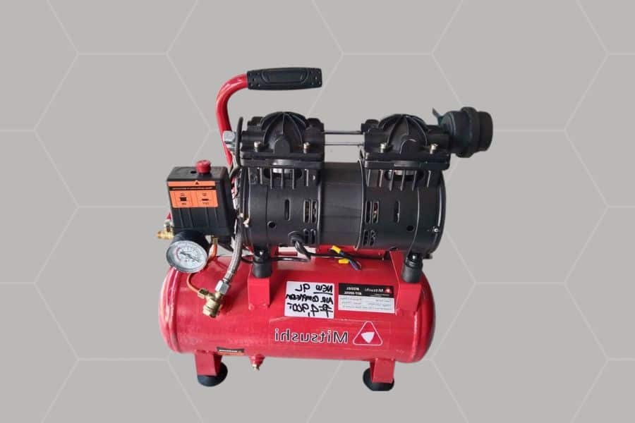 An image of an air compressor in color red