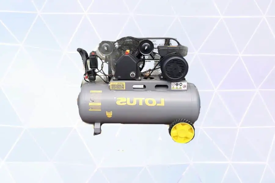 An image of a gray and yellow colored air compressor