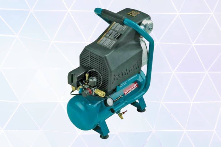 An image of a teal colored air compressor