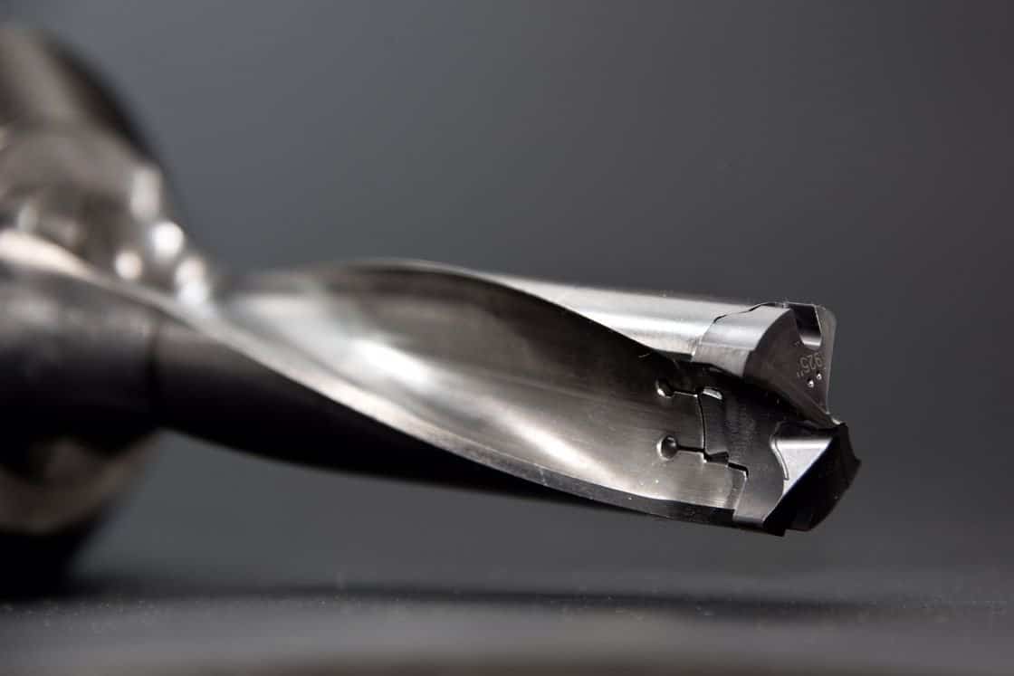 Close up of a stainless drill bit head